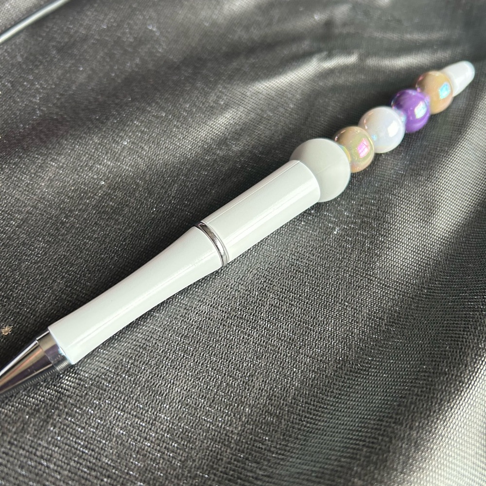 Elegant White and Purple Beaded Pen